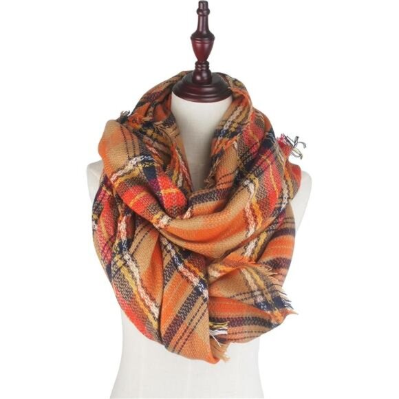 Women's Fall Winter Scarf Classic Tassel Plaid Tartan Warm Soft Chunky Large - Picture 2 of 8